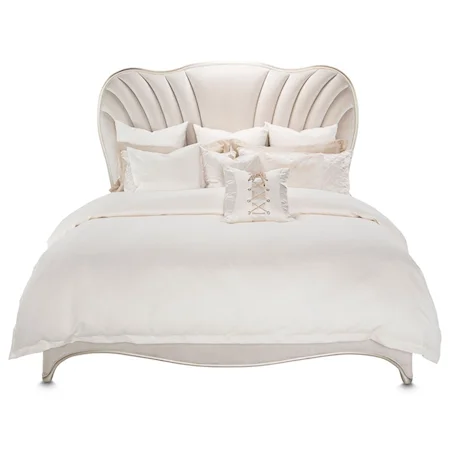 Upholstered Queen Bed with Channeled Headboard